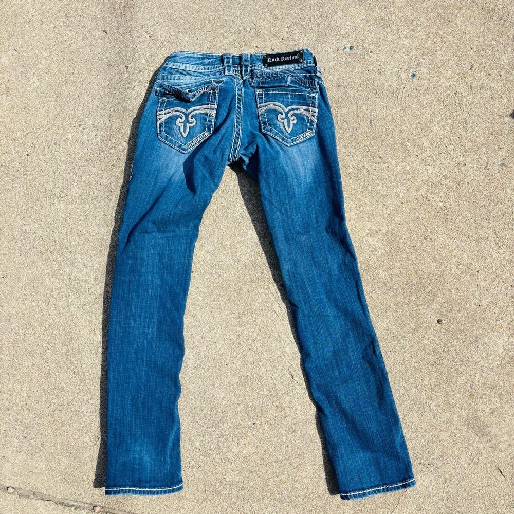 Rock Revival Straight Blue Denim Jeans Embroidered y2K Distressed Women's 28 - Picture 7 of 7